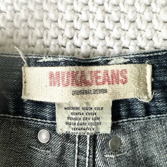 Muka Jeans Baggy Y2K Airbrushed Skull Stitches All Over Design Grunge Jeans 42 - Picture 8 of 16